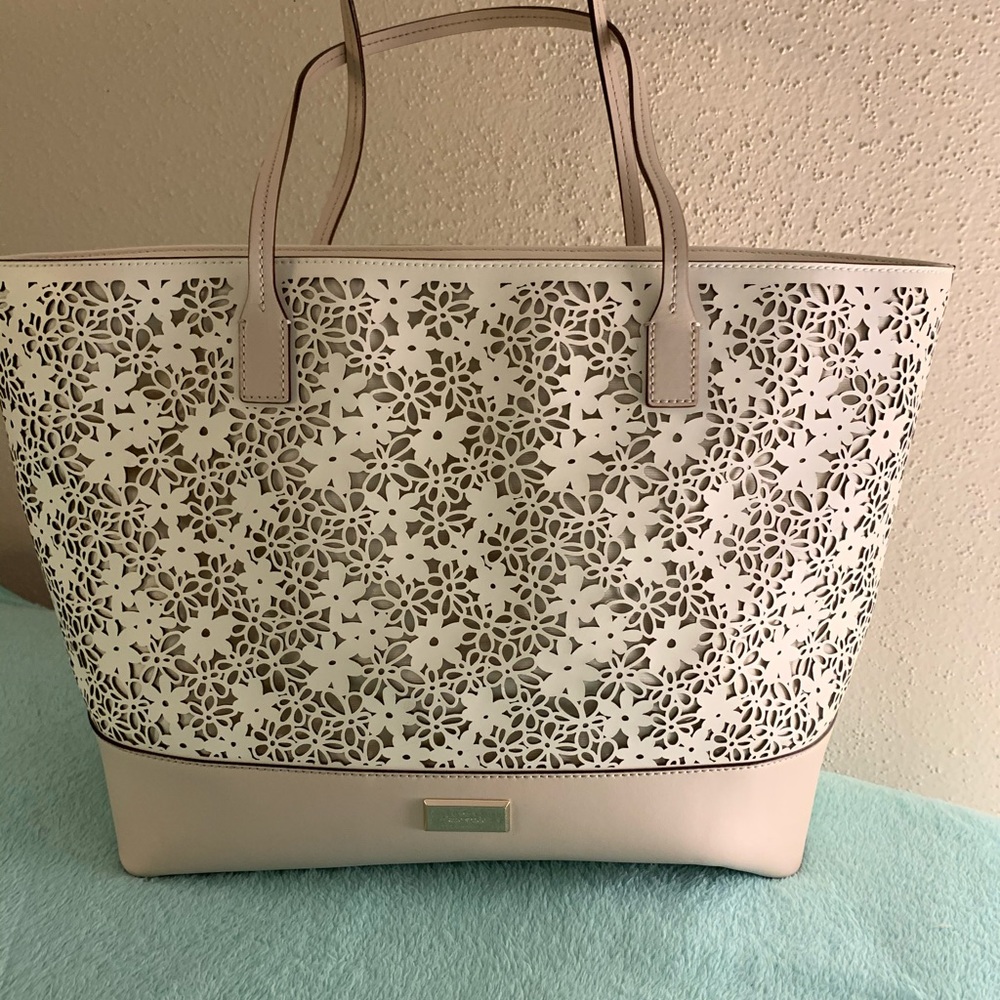 White and Cream Floral Kate Spade Tote